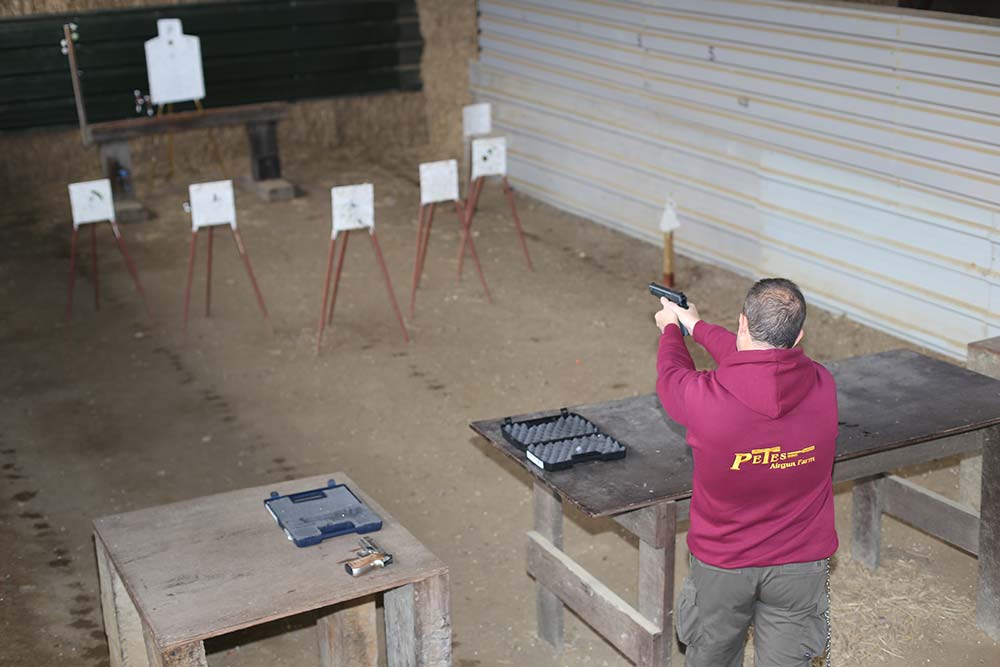 The pistol shooting range at Pete’s Airgun Farm in Essex
