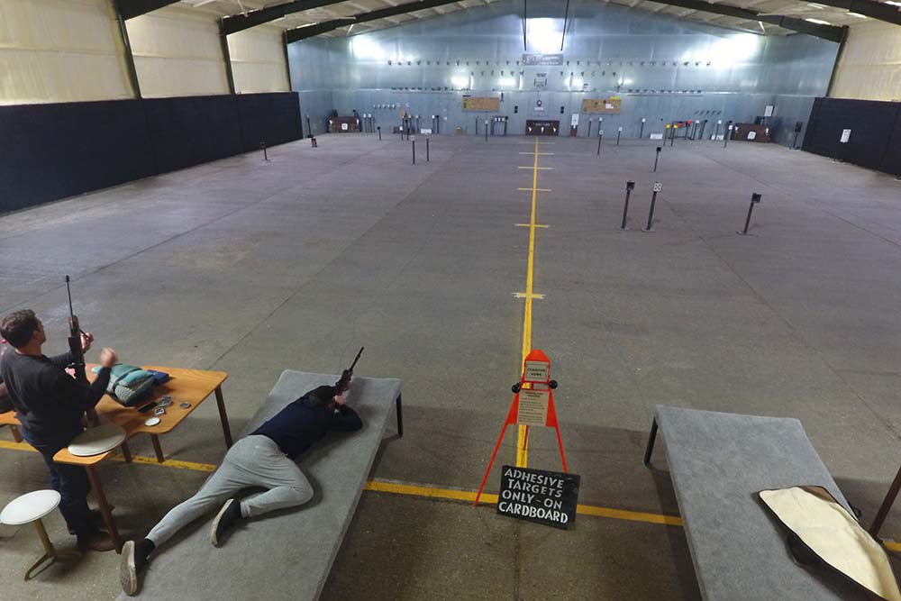 Indoor prone shooting benches in the King's Court Range at Pete's Airgun Farm